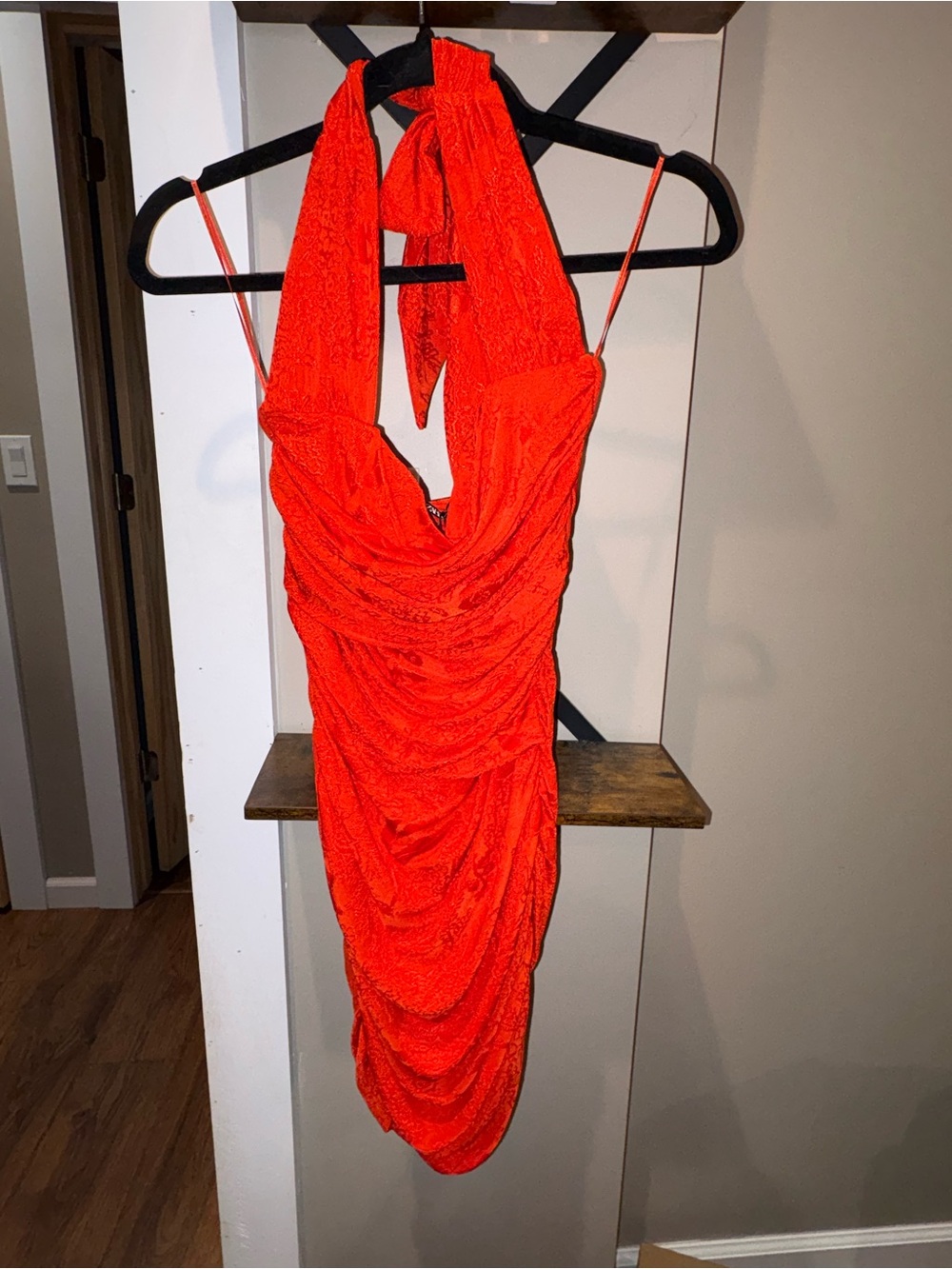 Zara Orange Halter Ruched Mini Dress